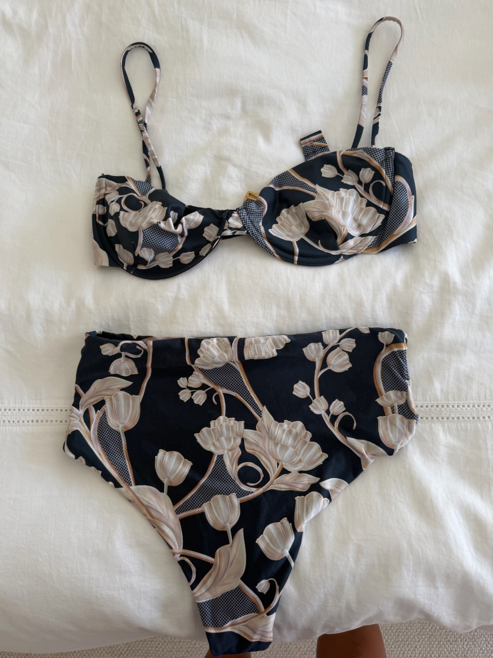 Agua Bendita Navy & Cream Floral Bikini Set